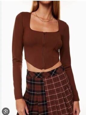Aritzia Sunday Best Maverick Long Sleeve Top, Brown, Small